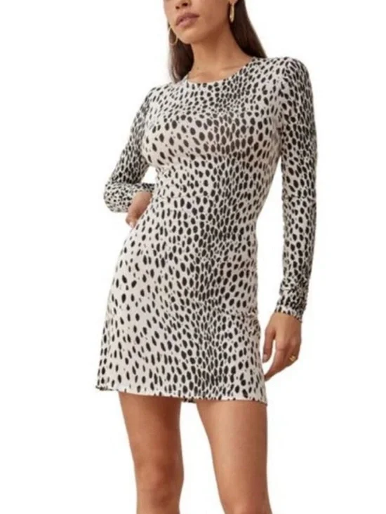 Reformation Kenmare Long Sleeve Knit Minidress In Cheetah Print New Size Medium - Picture 9 of 9